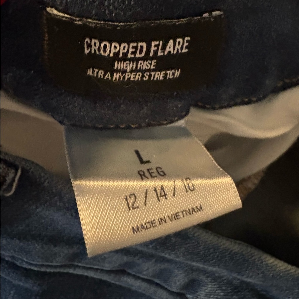 Express Dark Blue Crop Flare Jeans with Knee Rips - Picture 4 of 4